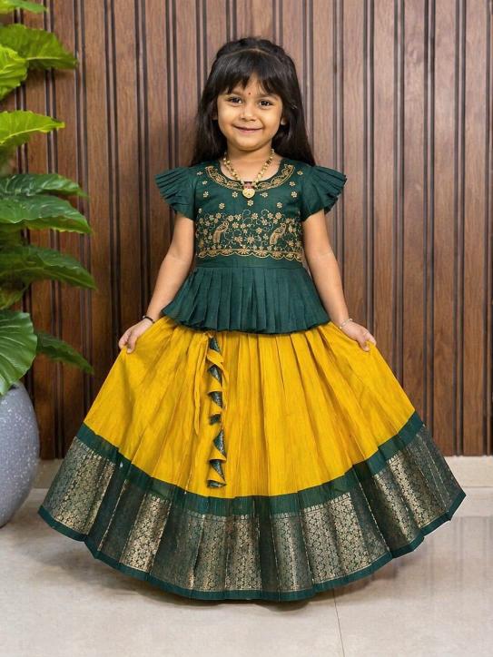 kids lehenga heavy silk Yellow Bulk kids clothing suppliers in Mumbai